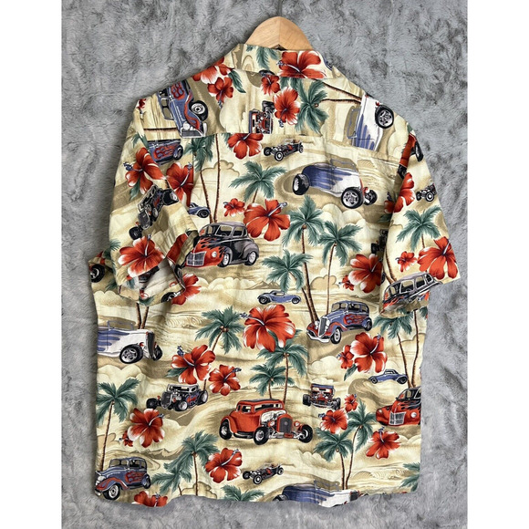 RJC Hawaiian Shirt USA XL Mens Drag Racing Hot Rod Cars Hibiscus Shirt Cotton - Picture 5 of 5